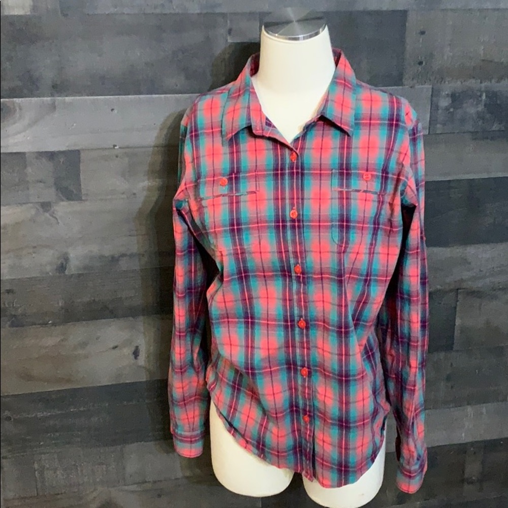 Cabela's Pink and Teal Plaid Button-Down Shirt